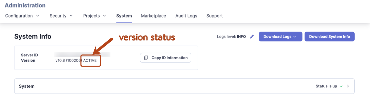 Active status on the System information page