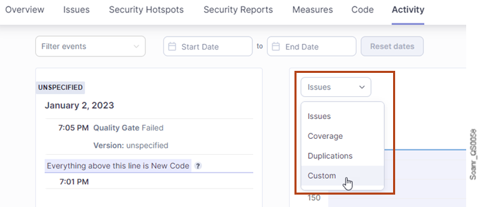 Selecting custom metrics for issues