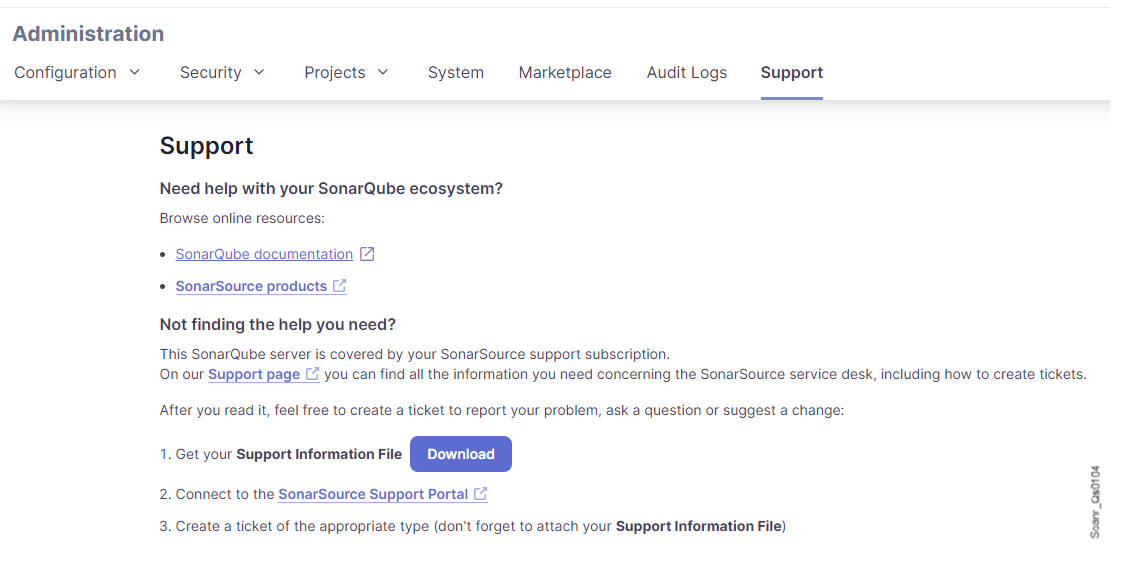 Support page in SonarQube Server